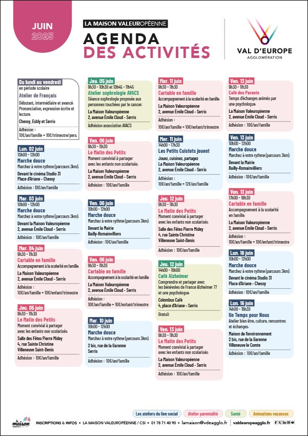 Agenda de La Maison Valeuropéenne - CSI de Val d'Europe Agglomération